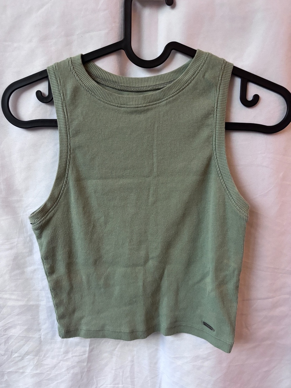 Hollister Ribbed Cropped Tank in Sage Green